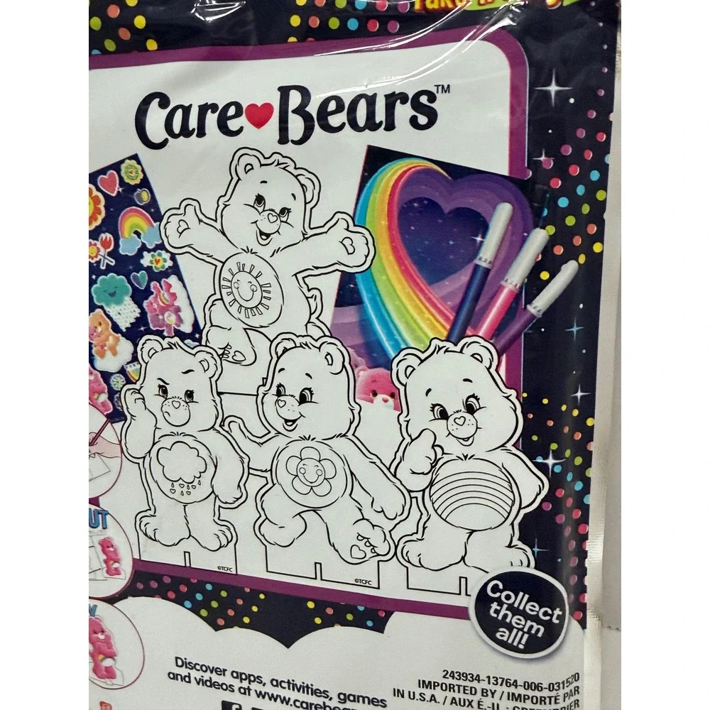 Care Bears Pop-Outz Take-n-Play Color and Play Activity Kit Stickers Markers NEW